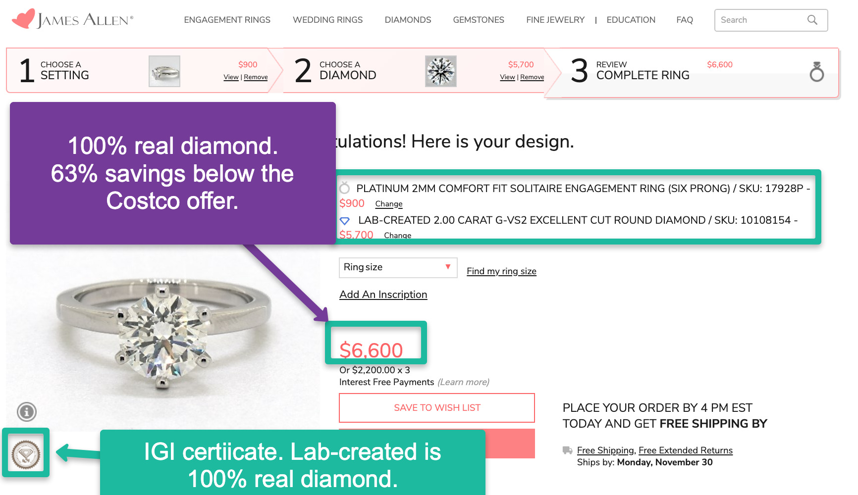 Is this classic, GIAcertified 2carat diamond 6prong solitaire ring a