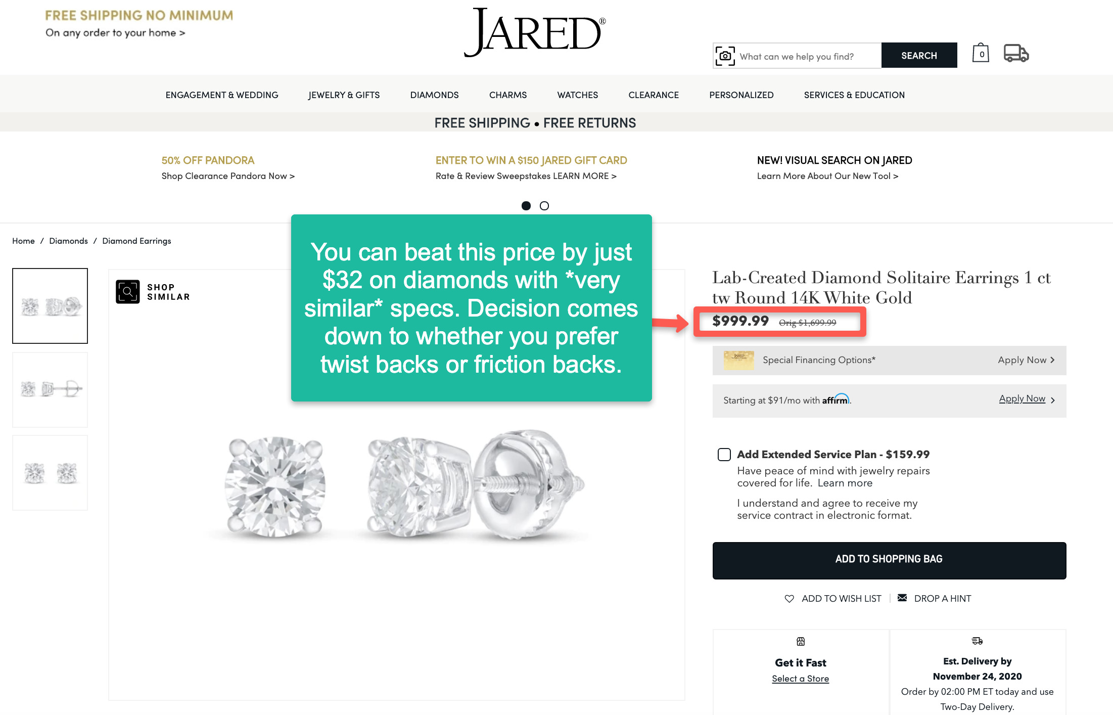 Are these 1tcw LabCreated Diamond Solitaire Earrings in 14K White