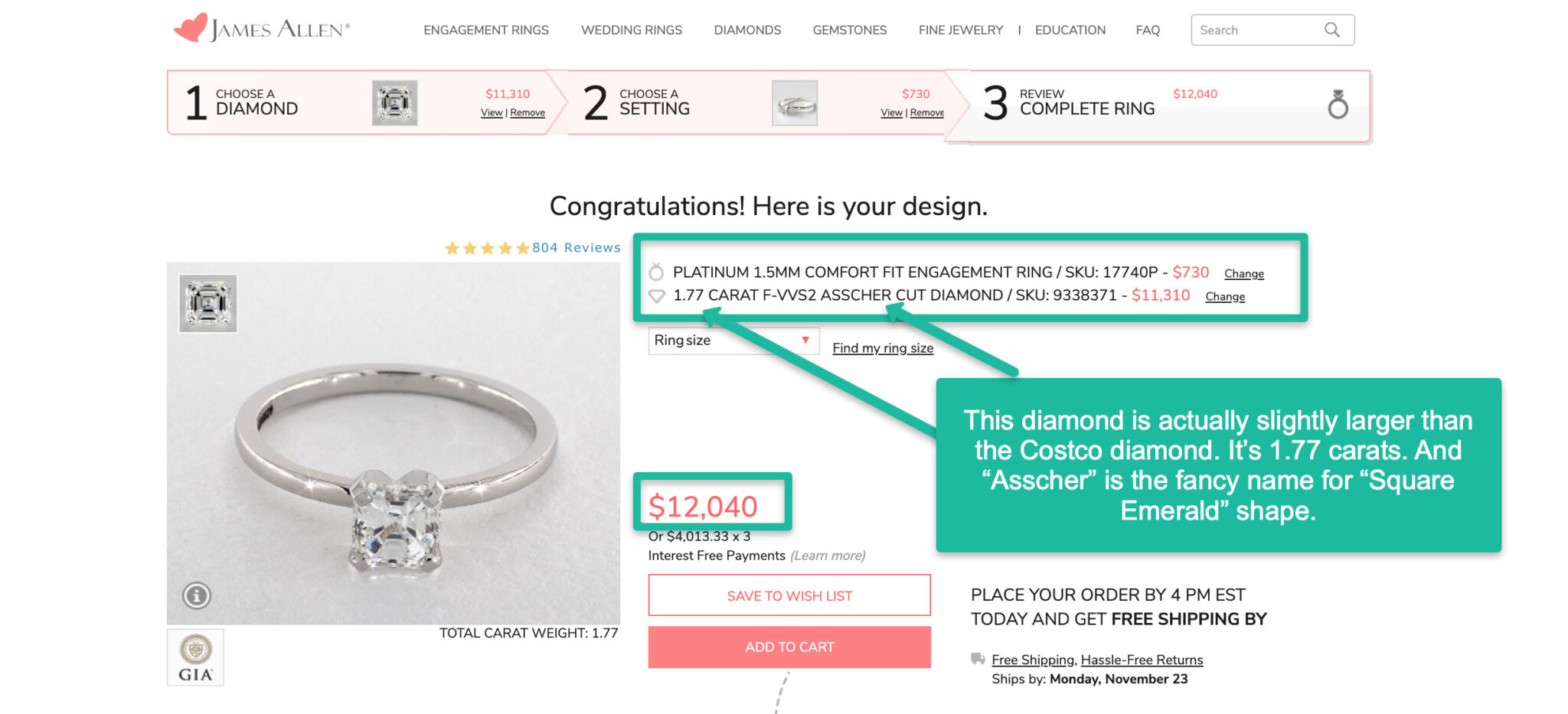 Is this Costco diamond worth it? Square Emerald Cut 1.70 ct VVS2