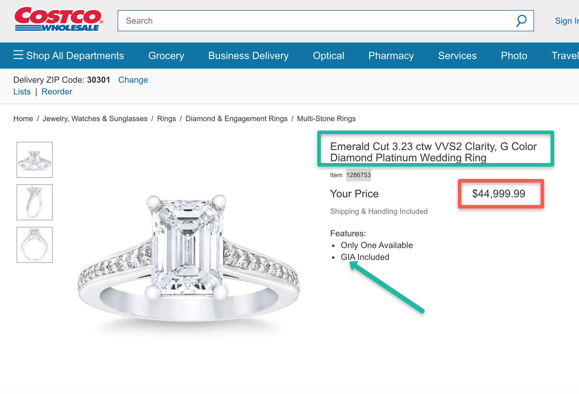 Stoffig Op het randje Trillen Is this Costco diamond ring worth it? Emerald Cut 3.23 ctw VVS2 Clarity, G  Color Diamond Platinum Engagement Ring.